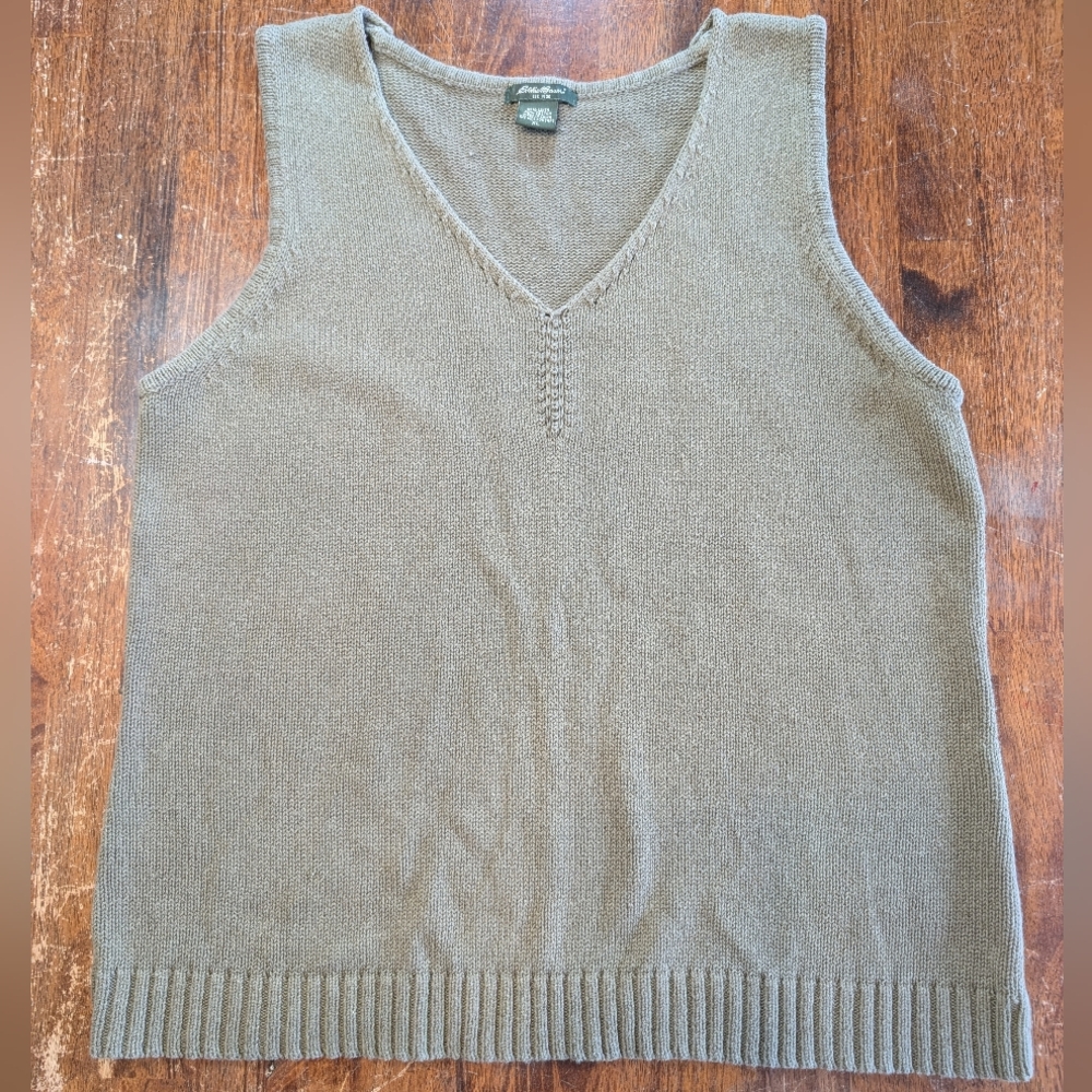 Eddie Bauer Sweater Vest Men's  XL Tan Linen & Cotton Used